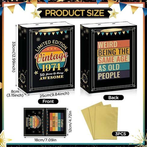 Vintage 50th Birthday Gift Bags for Women Men 1975 Birthday Gift Wrap Bags with 50th Birthday Wrapping Paper and Greeting Card for 50 Years Old Birthday Anniversary Party Supplies in Saudi Arabia