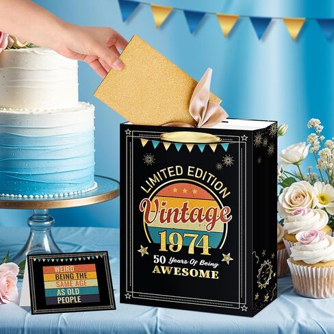 Vintage 50th Birthday Gift Bags for Women Men 1975 Birthday Gift Wrap Bags with 50th Birthday Wrapping Paper and Greeting Card for 50 Years Old Birthday Anniversary Party Supplies in Saudi Arabia
