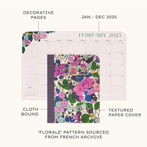 12 Month Agenda Dated January 2025-December 2025, Cloth Bound Monthly Planner, Florale in Saudi Arabia