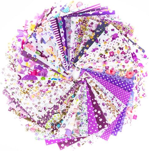 50pcs 1010cm Different Pattern Patchwork Fabric Craft Printed Cotton Material Mixed Squares Bundle Quilting Scrapbooking Sewing Artcraft DIY Fabric Purple Series in Kuwait