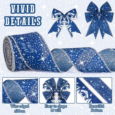 Bolsome 2Rolls 20 Yards Christmas Nativity Wired Ribbon Blue White Holy Night Star Jesus Patterned Burlap Ribbon for Gift Wrapping Bow Wreath Making for Xmas Party Craft Supplies in Saudi Arabia