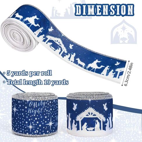 Bolsome 2Rolls 20 Yards Christmas Nativity Wired Ribbon Blue White Holy Night Star Jesus Patterned Burlap Ribbon for Gift Wrapping Bow Wreath Making for Xmas Party Craft Supplies in Saudi Arabia