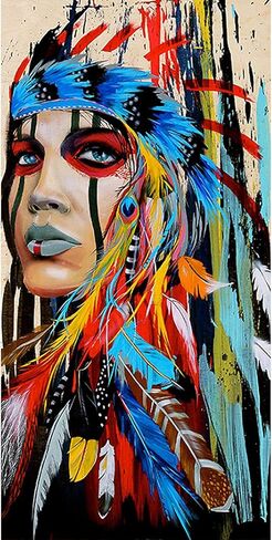 مجموعة الطلاء الماسي Huacan Native American AB، مجموعة طلاء ماسية مربعة كاملة للبالغين، مجموعة فنية ماسية 5D للرجل الهندي الأصلي، فن ماسي كبير للمبتدئين 30x60 سم/11.8x23.6 بوصة in Kuwait