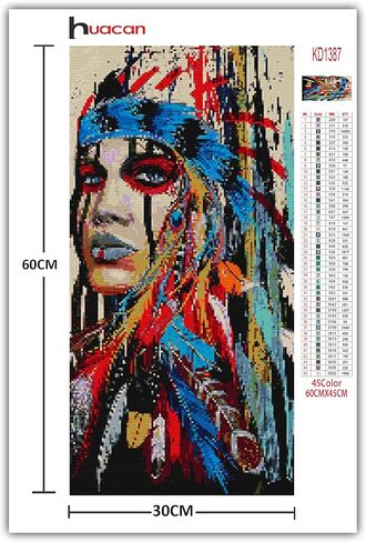 مجموعة الطلاء الماسي Huacan Native American AB، مجموعة طلاء ماسية مربعة كاملة للبالغين، مجموعة فنية ماسية 5D للرجل الهندي الأصلي، فن ماسي كبير للمبتدئين 30x60 سم/11.8x23.6 بوصة in Kuwait