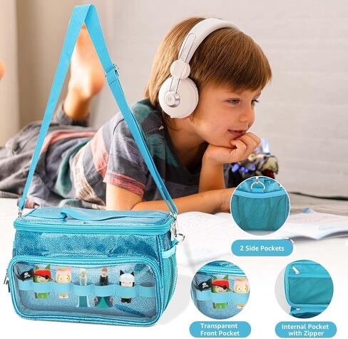 حقيبة حمل لشخصيات توني، حقيبة مجموعة المبتدئين من توني، وحدة تخزين ومنظم لشخصيات توني مع حزام الكتف، مجموعة صندوق توني للمبتدئين، سماعات توني، حقيبة شحن (أزرق) in Kuwait