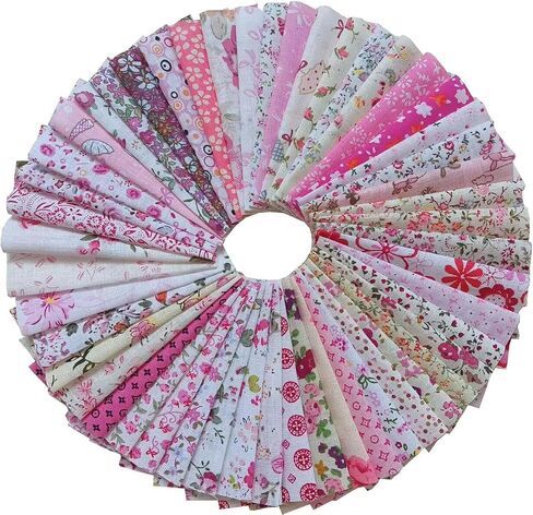 50PCS 4 X4 Inches Different Patterns Pink Cotton Craft Printed Fabric DIY Handmade Material Set Bundle Patchwork Squares for Home Crafts Sewing Scrapbooking Quilting in Kuwait