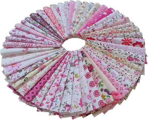 50PCS 4 X4 Inches Different Patterns Pink Cotton Craft Printed Fabric DIY Handmade Material Set Bundle Patchwork Squares for Home Crafts Sewing Scrapbooking Quilting in Kuwait