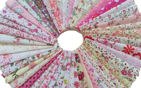 50PCS 4 X4 Inches Different Patterns Pink Cotton Craft Printed Fabric DIY Handmade Material Set Bundle Patchwork Squares for Home Crafts Sewing Scrapbooking Quilting in Kuwait