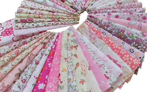 50PCS 4 X4 Inches Different Patterns Pink Cotton Craft Printed Fabric DIY Handmade Material Set Bundle Patchwork Squares for Home Crafts Sewing Scrapbooking Quilting in Kuwait