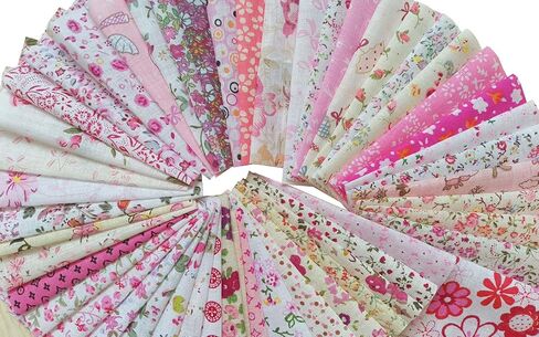 50PCS 4 X4 Inches Different Patterns Pink Cotton Craft Printed Fabric DIY Handmade Material Set Bundle Patchwork Squares for Home Crafts Sewing Scrapbooking Quilting in Kuwait