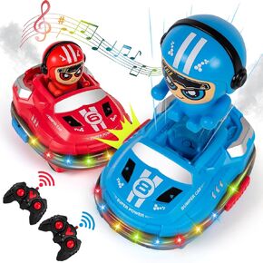 2 Pack Remote Control Bumper Car Toys Set for Toddlers&Kids, Mini RC Ejection Battle Race Cars with LED Lights, Music & Spray, Ideal Christmas Birthday Gift for Age 3+ Kids Boys Girls
