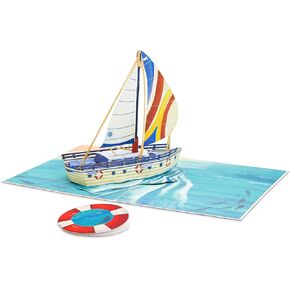 New Adventure with Sailboat Pop Up Card, Travel, Lifebuoy, Fishing, Beach, 3D Greeting Cards, Ideal Retirement, Birthday Gift for Dad, Grandfather, Men, Coworker, Boss, 5x7