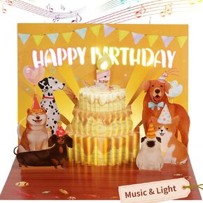 Birthday Card, Musical Birthday Card for Women Men, Pop Up Dog Birthday Card with Light for Kids, Happy Birthday Card Gift for Wife, Husband, Dog Lovers