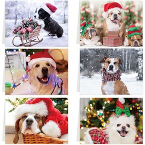 Fancy Land Dog Christmas Cards Assortment Holiday Greeting Card with Envelopes 24Pcs