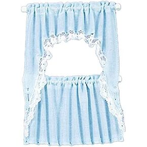 Melody Jane Dollhouse Blue Curtain & Valance Set on Rails Miniature Window Accessory