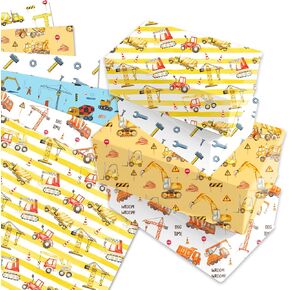 Adirasenotek Construction Wrapping Paper for Boy Kids 12 Sheets,6 Types Large Truck Gift Wrap Tractor Wrapping Paper for Holiday Birthday Wrapping Paper Boy Kids DIY Crafts Gift Wrapping (20x27In)