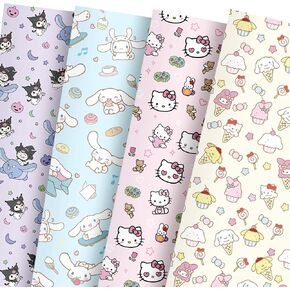 Kawaii Cartoon Anime Wrapping Paper, 12 Sheets Cute Kitty Cinnamon Character Folded Flat Wrap Paper Gift Packaging Handmade DIY Crafts Party Favors Supplies for Christmas Holiday Birthday Baby Shower