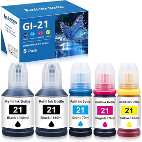 B-T GI-21 Ink Bottles Compatible for CAN GI 21 GI21 21 Ink Refill Bottles Set for G3270 G3290 G4280 G3260 G4270 G2260 G1220 G1230 G2270 MegaTank Printer (5 Pack, GI21 Ink) in Saudi Arabia