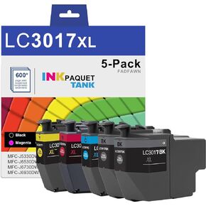 LC3017 LC3017XL Ink Cartridges High Yield (BK/C/M/Y, 5-Pack) - for Brother LC3017BK LC3017C LC3017M LC3017Y Ink Replacement for Brother MFC-J5330DW MFC-J6530DW MFC-J6730DW MFC-J6930DW Printer