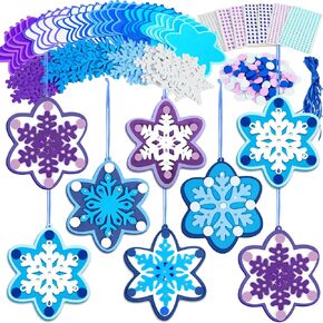 30 Sets Winter Snowflake Crafts Kit Christmas EVA Foam Arts Gifts Make Your Own Snowflake Gem Sticker Craft for Christmas Holiday Game Activity Birthday Party Favor Supply