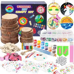 WOWOSS Arts and Crafts Kits, Wood Painting Crafts for Kids Ages 4-8 and 8-12, Diamond Art Kits for Boys & Girls, Wooden Crafts Birthday Party Gifts, Craft Supplies for Ages 4 5 6 7 8 9 10 11 12