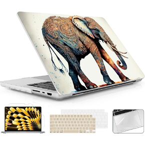 2024 for MacBook Pro 16 inch M4 A3403 A3186 Case Fits 2023 Release M3 A2991 2022 2021 Release M2 A2780 M1 A2485 Pro/Max, Matte Printed Plastic Hard Shell Laptop Cover,Boho Elephant