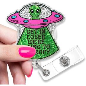 We're Going To Therapy Funny Glow in the dark Badge Reel Retractable, Cute Badge Reels for Counselors, Christmas Birthday Graduation Gift for Psychiatrist Nurse Psychotherapist Social Workers