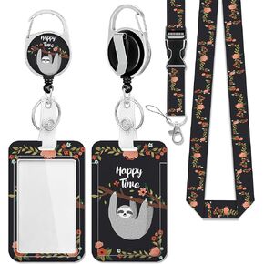 Rose Lanyards for Id Badges,ID Badge Holder and Retractable Reel Clip Lanyard with ID Card Nametag Badge Holder for Nurse Teacher