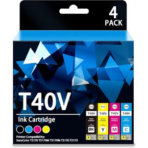 T40V Ink Cartridges with Chip-60ml/50ml（T40V120 T40V220 T40V320 T40V420） Ultrachrome XD2 Compatible for T40W Ink SureColor T5170 T5170M T3170M T3170 T2170 SC-T2170 T5170 T3170 Printer(BCMY, 4-Pack)
