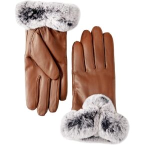 VIKIDEER Elegant Super Warm Fur Lined Gloves Women Leather Gloves Rabbit Fur Lining and Cuffs Touchscreen Driving