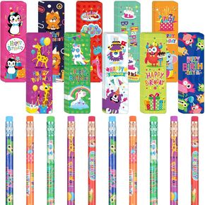 100 Pcs Happy Birthday Scented Pencils and Bookmarks Set 50 Pcs Scratch and Sniff Bookmarks 50 Pcs Scented Cartoon Pencils with Eraser for Kids Birthday Gift Students Classroom Supplies