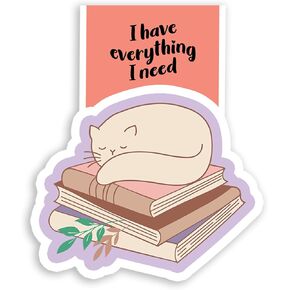 (1Pcs) I Have Everything I Need Cat and Books Magnetic Bookmark Book Page Markers Gift for Reading Lover Nerd Book Addict Bookish Reader Student Teacher Office Stationery - Size 3"x2.5" When Folded