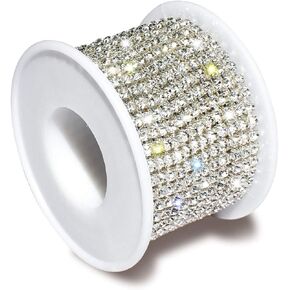 1 Roll 10 Yards 3MM Crystal Rhinestone Close Chain Trim for Sewing Craft DIY Decoration Jewelry Silver Crystal Claw Chain Rhinestone Cup Chain Rhinestone Diamond Chain Trimming Clear Trim (SS12)