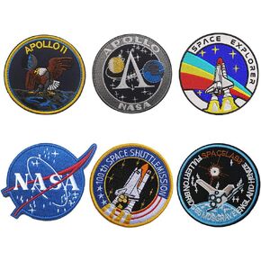 6 Pcs NASA Patches, Combination Hook-and-Loop Fastener NASA Embroidered Patches for Backpacks Caps Hats Bags Collection