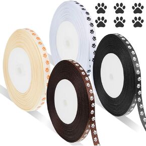 Chuangdi 4 Rolls Grosgrain Paw Print Ribbon 3/8 Inch x 100 Yards Craft Paw Ribbons for Dog Paw Print Party Ornaments Gift Wrapping Pet Lover DIY Decoration, Birthday Party Home Ornament, 4 Color