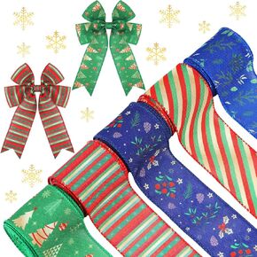 Riceshoot 30 Yards Christmas Wired Edge Ribbon 2.5 Inch Vintage Christmas Ribbon Holiday Wired Ribbon for Wreaths Bows Gift Wrapping and DIY Crafts (Classic)