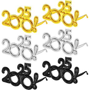 Flutesan 6 Pairs 2025 Party Supplies Glasses New Year 2025 New Year Eve Glasses Glitter Number Eyeglasses New Year Party Photo Props 2025 Fancy Funny Sunglasses for New Year Celebration Gift