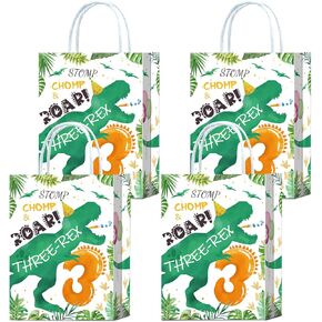 16Pcs Dino Age 3 Birthday party Bags for T. Rex Party Favors, T. Rex Themed Perfect for Precious Mother's Gatherings, Dinosaur Party Favor Bags, Dinosaur Treat Bags for Birthday Celebrations