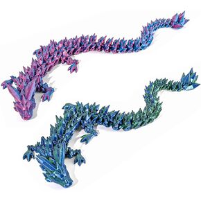 3D Printed Dragon, 2PCS 12inch Dragon, 3D Printed Animals, Crystal 3D Dragon Fidget, Home Office Decor Executive Desk Toys