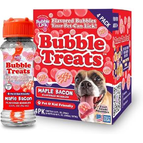 Bubble Treats Variety Pack: Peanut Butter Swirl & Maple Bacon Pet Bubbles (2.5 Fl Oz, 4-Pack), Lickable Bubbles for Pets - Assorted Flavors, Great for Toys & Interactive Play