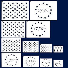 12 PCS Plastic American Stencil Template, 6 Sizes 13 Stars 1776 Template and 50 Star Stencils for Painting on Wood Fabric Paper Wall Scrapbook Art Craft