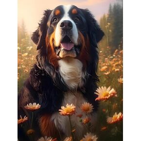 MOER SKY Bernese Mountain Dog in Garden Diamond Painting Kit, Cartoon Animals Full Round Diamond Gemstone Art, Diamond Art 5D Diamond Painting, for Bedroom Decor Living Room Decor Gift 30x40cm