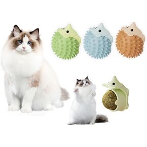 3 Packs 2 in 1 Catnip Ball，Multi-Functional Interactive Cat Toy, Hedgehog Scratcher with Replaceable Catnip Ball,Moisture and Dust Resistant, Easy to Stick on Various Surfaces (3 Color