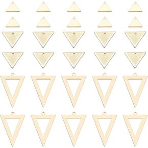 SUNNYCLUE 1 Box 30PCs 3 Styles Real 18K Gold Plated Pendants Brass Triangle Charms Hollow Geometric Charm Dangles for Beginners DIY Earring Necklace Bracelet Jewellery Making Adults