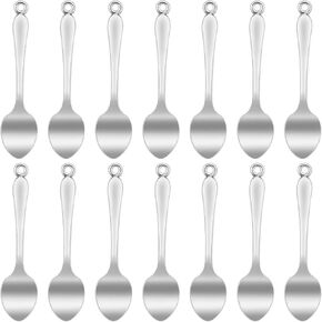 50pcs Antique Silver Spoon Pendant Charms Mini Alloy Kitchen Tableware Charms Micro Scoops Spoon Pendants Jewelry Findings for Necklace Bracelet Keychains Home Kitchen Supplies