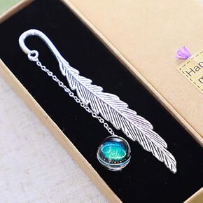 Konrisa Metal Bookmarks for Women Men Classical Bookmarks Feather Shape with Luminous Bead Constellation Creative Reader Gifts Kids Girls Reading Lovers