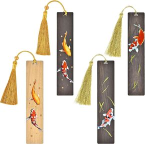 Temiary 4Pcs Bookmarks for Reading, Wooden Bookmark, Handmade Natural Wood Carving, Page Markers for Men Women Book Lovers, Wood Bookmark for School Office Supplies (Koi)