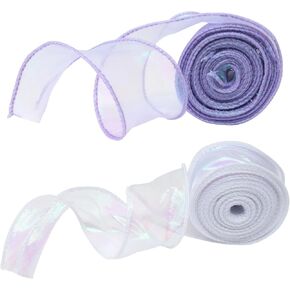 Honbay 20 Yard Sheer Wired Organza Ribbon Iridescent Chiffon Ribbons for Gift Wrapping Bow Making Bouquet or DIY Crafts (2 Color)