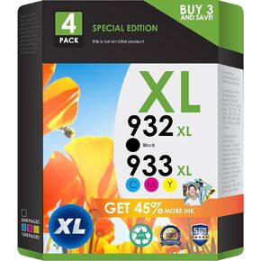 5-Star Compatible Replacement for HP 932XL 933XL. Works with OfficeJet 6600 6700 7610 7612 7510 7110 6100 Printers. 4 Pack (Black, Cyan, Magenta & Yellow)