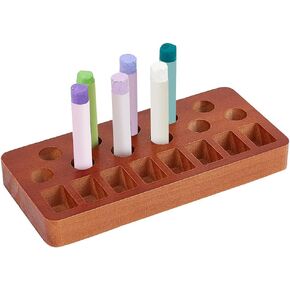 BENECREAT Camel Wood Pencil Holder, Sticks Crayon Blocks Holder Rectangle Painting Storage 11 Round 8 Square Holes for Desk Organization Montessori Pencils Art Makeup Organizer Office Supplies